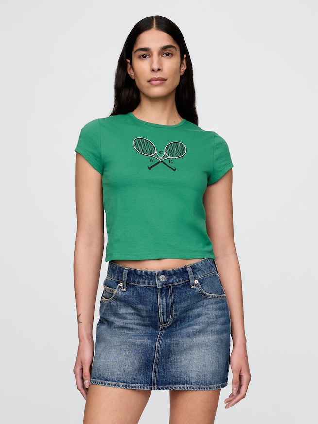 クロップド グラフィックTシャツ-0